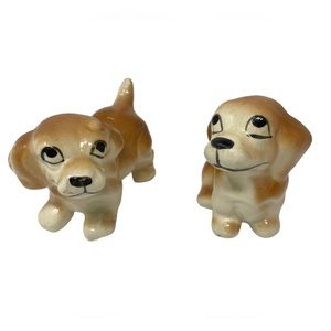 Vintage Ceramic Puppy Dog Figurines Made in China Brown 3" Set of 2